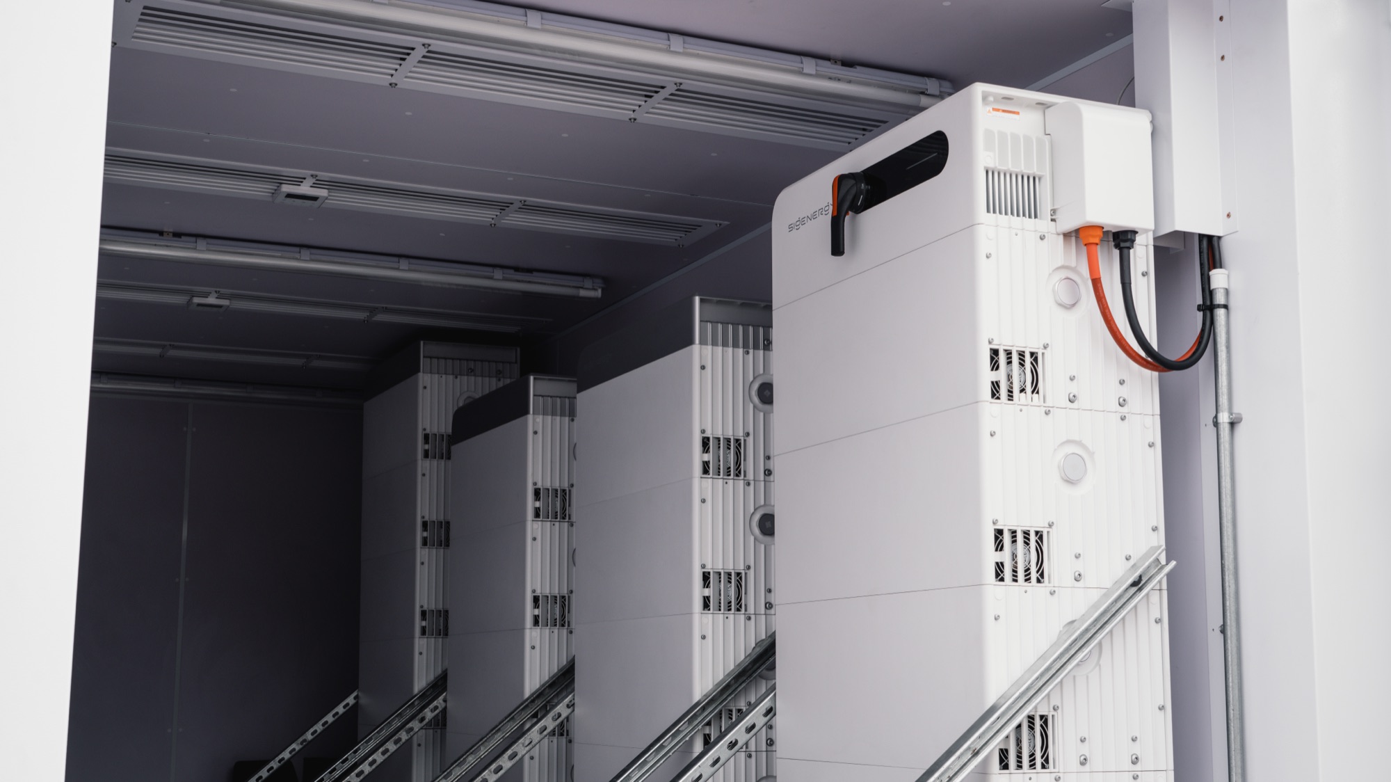 Sigenergy battery units racked inside a containerised energy system