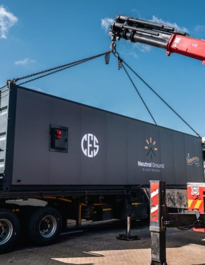 A crane loading a container onto a truck