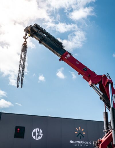 A crane under a blue sky