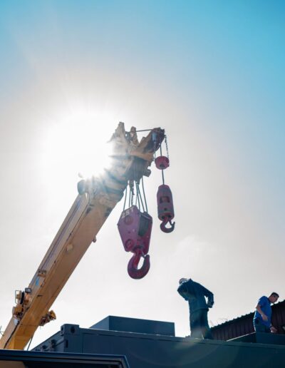 A crane under a blue sky
