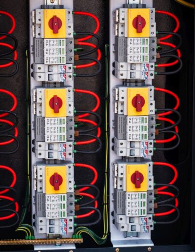 Close-up of neatly connected wires in an electrical cabinet